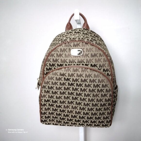 Michael Michael Kors Abbey Tan/Brown Logo Luggage Large Backpack NWT